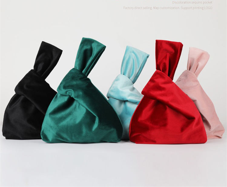 Customize Mini Japanese Style Wind Sleeve Hand-held Hand Vintage Velvet Handbag Wrist Knot Bags for Women
