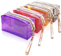 Glitter Cosmetic Bags PVC Transparent Zippered Toiletry Bag with Handle Strap Portable Clear Makeup Bag Pouch for Women