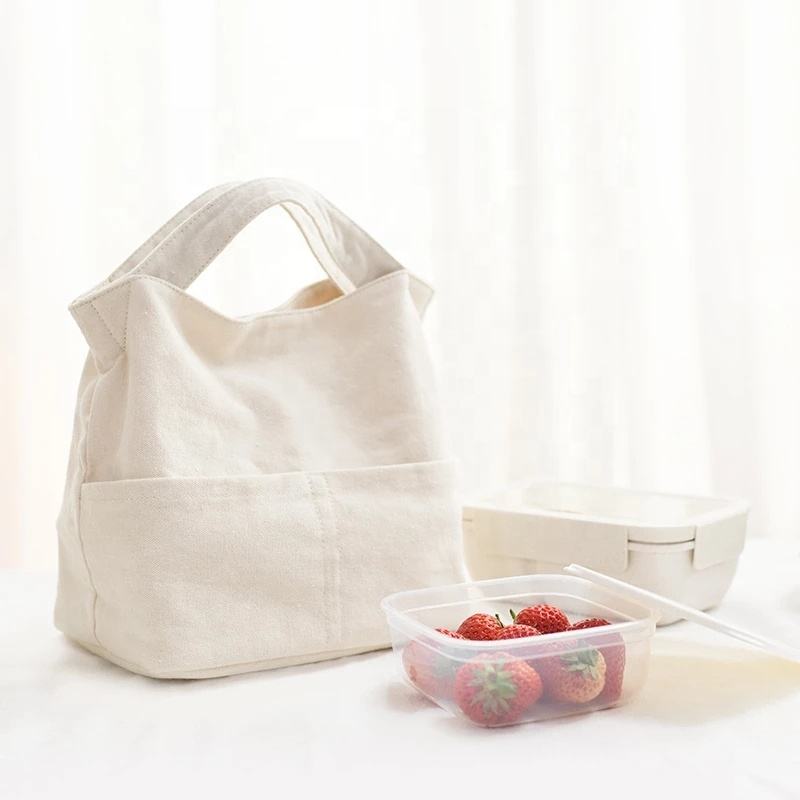 Portable Canvas Lunch Bag Women Outdoor Camping Hiking Picnic Food Cooler Pouch Travel Eating Storage Thermal Package bag Wholesale 