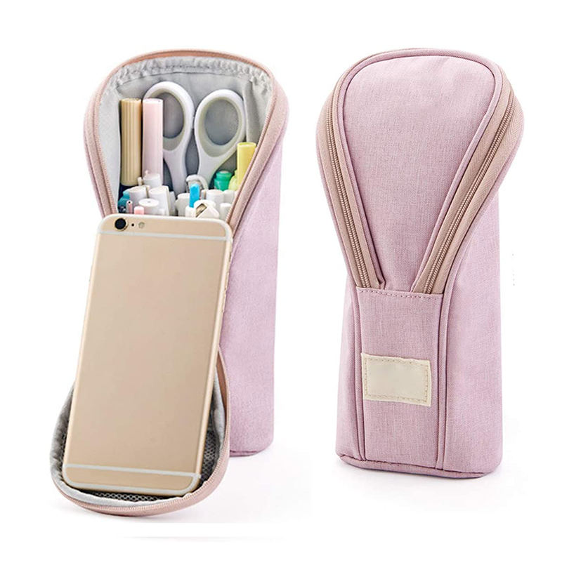 Lightweight stand up pink pen pouch for stationery storage custom zip pencil bag for teen boys girls