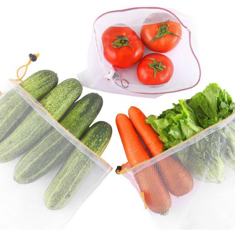 Reusable Eco Friendly Vegetable Grocery Shopping Rpet Veggie Mesh Produce Bags Zero Waste Mesh Bags