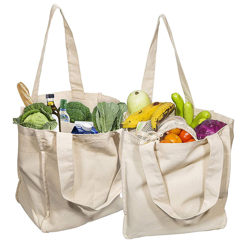 eco friendly washable cloth grocery shopping bag with 6 inner pockets heavy duty cotton tote bag with reinforced bottom
