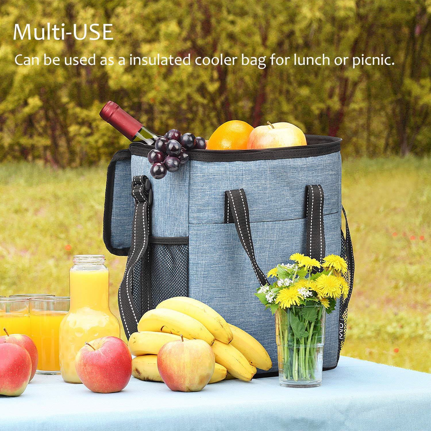 Blue Large Shoulder Picnic Wine Cooler Bag With Bottle Holder For Men And Women