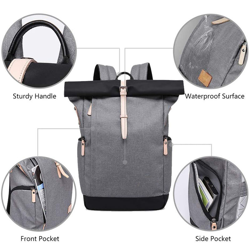 custom antitheft large rolltop school backpack bags for men women waterproof 15.6 inch laptop daypack school bag with usb port