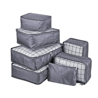 Ultralight Gray Polyester 7pcs Set Travel Luggage Storage Organizer Clothes Bags Toiletry Bag Packing Cubes