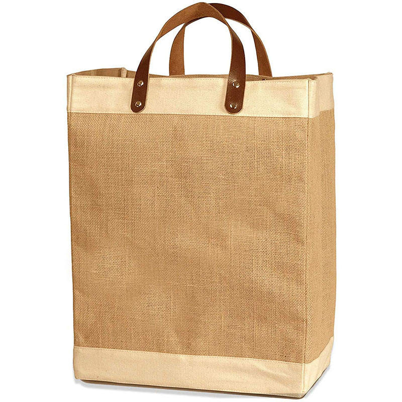 French Market Eco-Friendly Large Burlap Jute Shopping Grocery Bag Market Tote Goods and Provisions