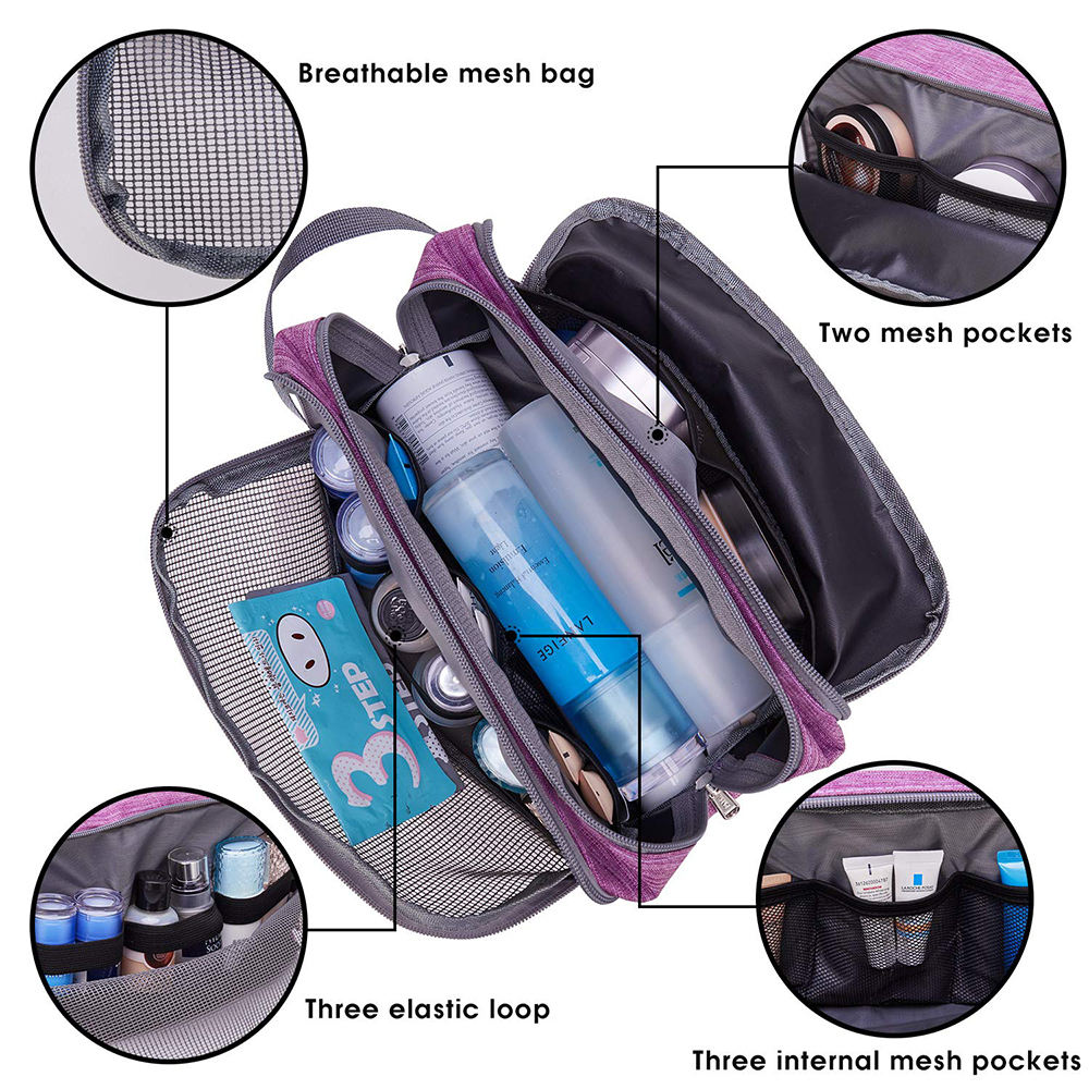 Large Two Compartments Nylon Dopp Kit Cosmetic Organizer Shaving Bag For Men, Women Toiletry Bag