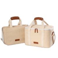 eco-friendly canvas natural lunch cooler bag for traveling portable carry on thermal insulated cotton tote cooler bag