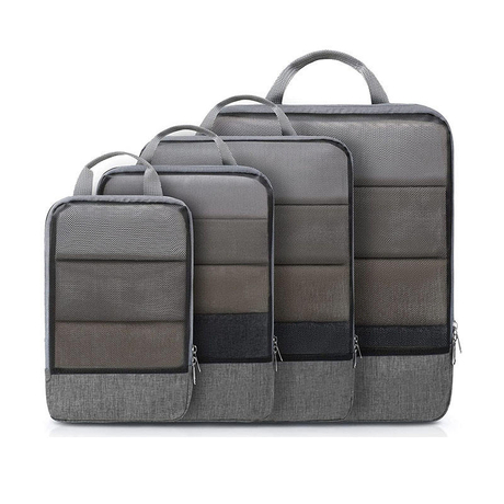 Gray waterproof compression travel luggage mesh bag clothes cube storage organizer set packing cubes