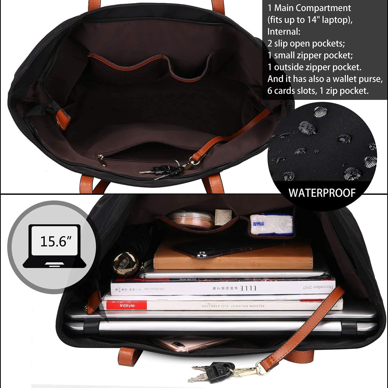 BSCI Manufacturers 15.6 inch Women's Tote Bag Women's Oxford Large Capacity Leather Nylon Shoulder Bag