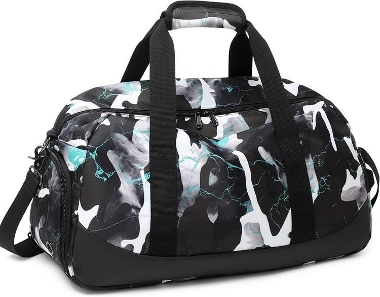Large waterproof unisex nylon customized logo fitness dry wet separated sports gym travel duffle bag with shoe compartment