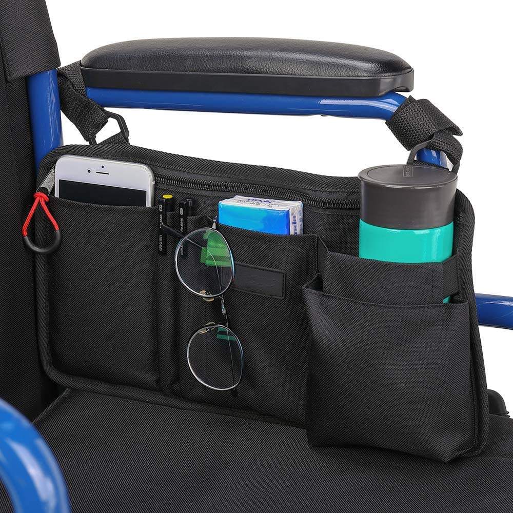 Durable Light Weight Waterproof Oxford Fabric Wheelchair Side Bag Walker Pouch Bag Organizer With Cup Holder