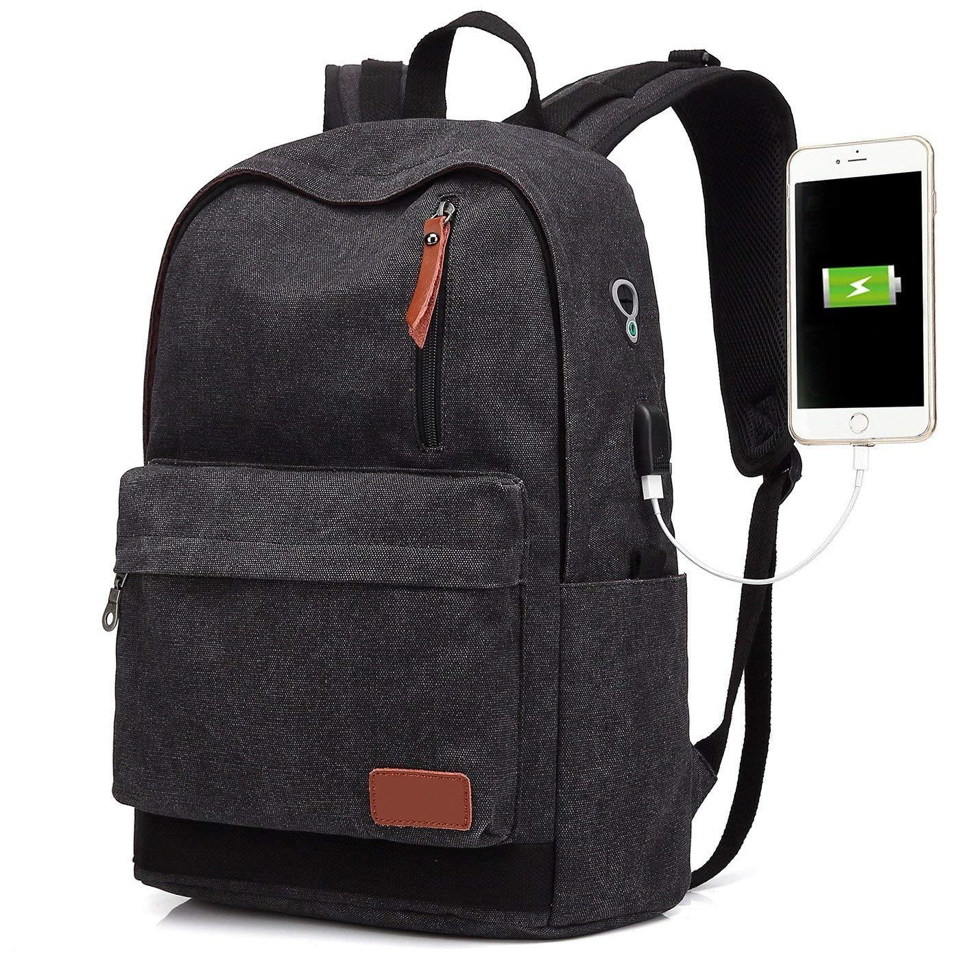 Waterproof School Backpack With USB Charging College Backpack Canvas Laptop Backpack