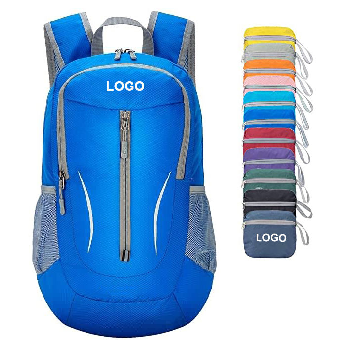 promotional durable lightweight waterproof foldable sports bagpack backpack blue