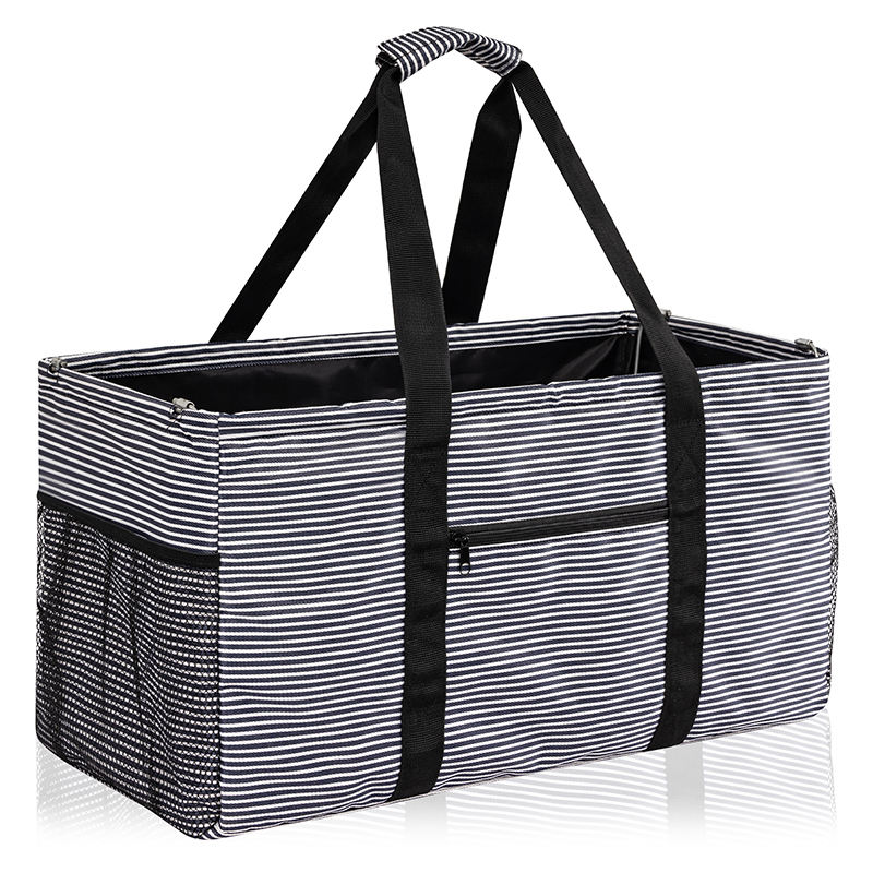 Foldable grocery shopping storage organizer bags reusable extra large utility tote bag with metal wire frame