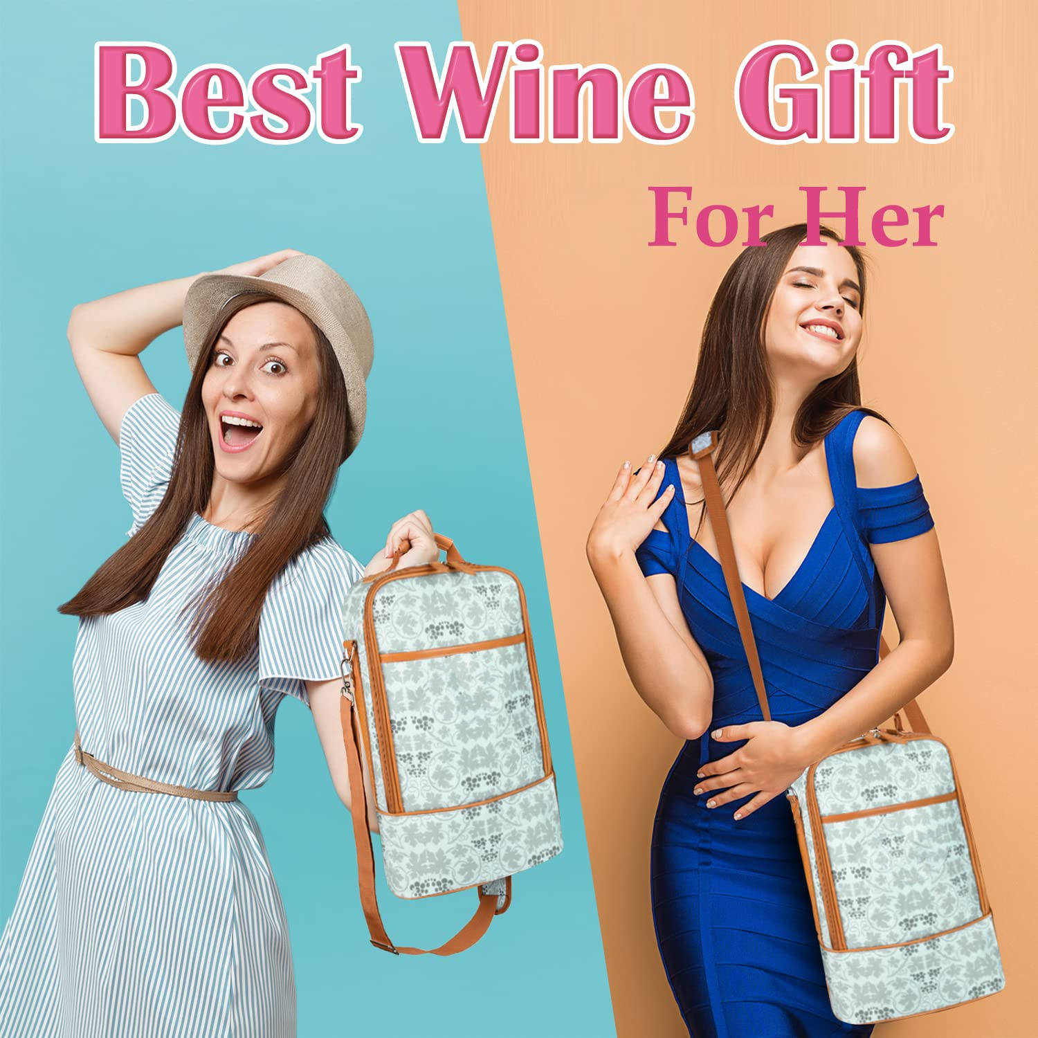 Custom logo Insulated 2 Bottle thermal Wine Tote cooler Bag Carrier padded shoulder strap for men women gift with dividers