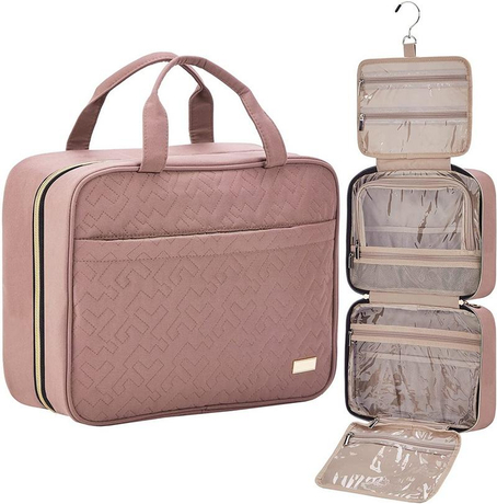 Pink Travel Make Up Bag Custom Logo Waterproof Toiletry Bags Large Capacity Cosmetic Organizer Makeup Holder With Hanging Hook