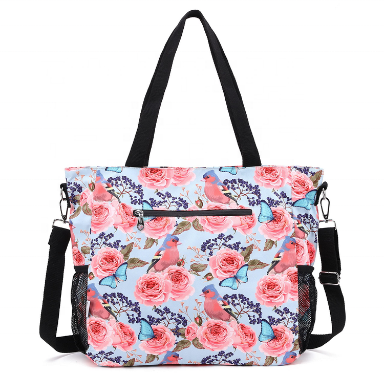 Lightweight Recycled Polyester Custom Full Printing Carrier Portable Shoulder Utility Tote Bag For Women