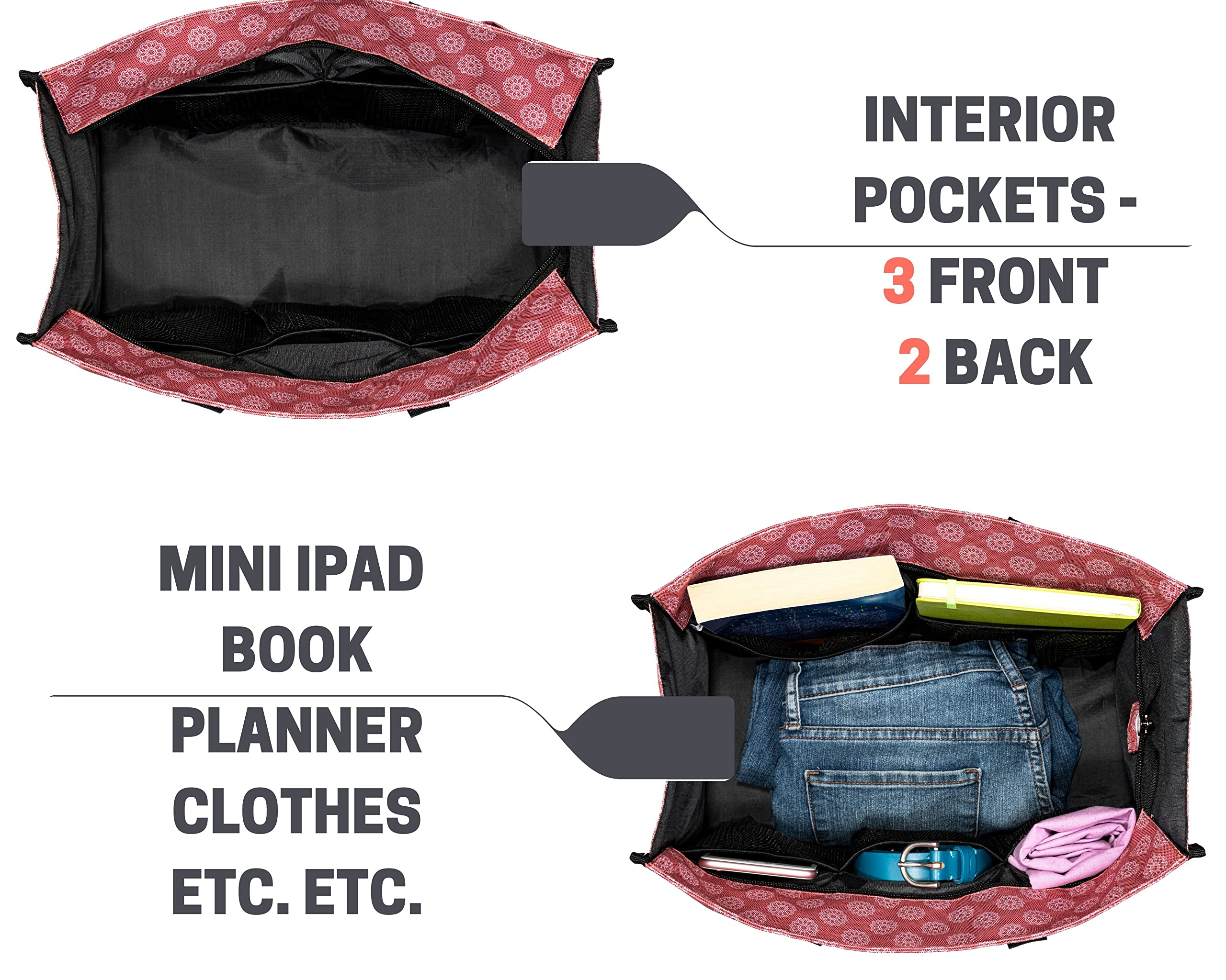 Wholesale large capacity Teacher book sling Bag with pockets and mesh pockets inside for women