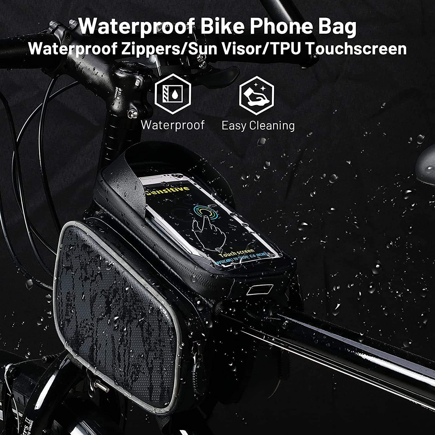 Bike Phone Front Frame Bag - Waterproof Bicycle Top Tube Cycling Phone Mount Pack Phone Case