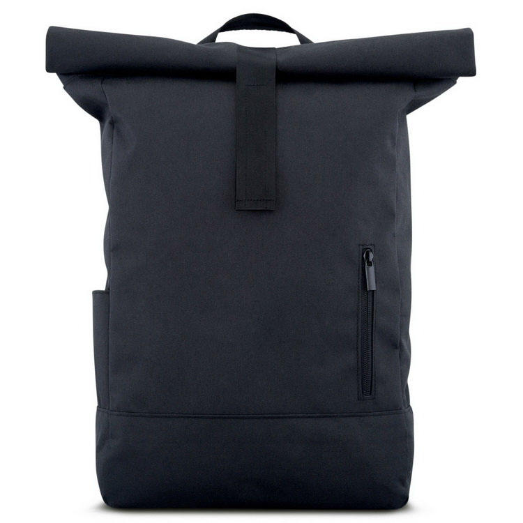 Factory made black recycled rpet roll top backpack fashion roll up