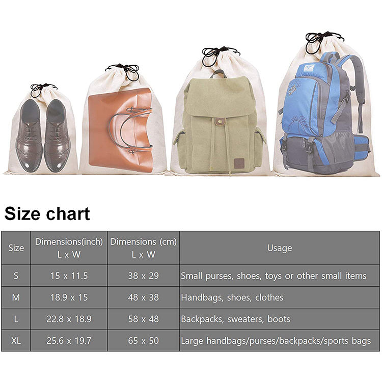 OEM Eco Reusable Custom Logo Travel Shoes Dust Bag Natural Fabric String Pouch Cotton Shoe Bag Drawstring