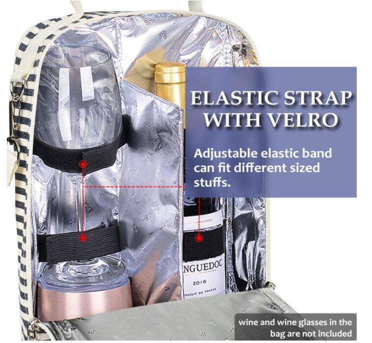 Custom stripe wine cooler carrier thermal bag leakproof travel picnic 2 bottles insulated wine bag