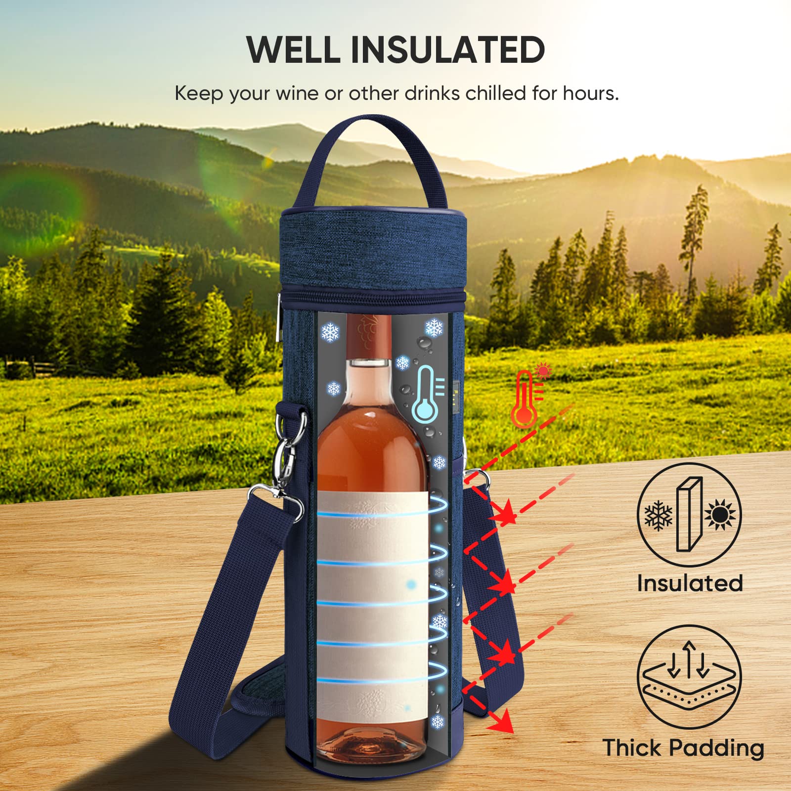 Wine Carrier - Insulated & Leakproof Wine Cooler Bag with Shoulder Strap for Picnic, Travel, BYOB Restaurant, Wine Gifts for Women