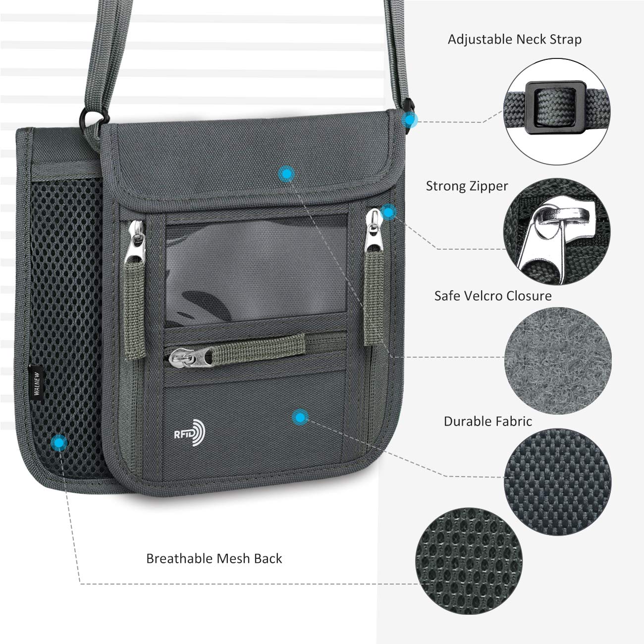 Passport Holder Neck Pouch Travel Neck Wallet with RFID Blocking 7