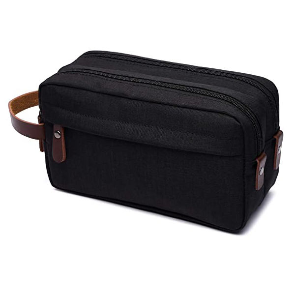 custom mens black travel toiletry organizer bag leather canvas shaving dopp kit
