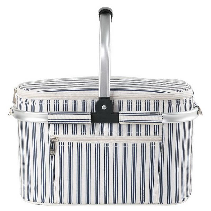Striped Fabric Waterproof Food Thermal Insulated Bags Custom Foldable Outdoor Picnic Bag Cooler Picnic Basket