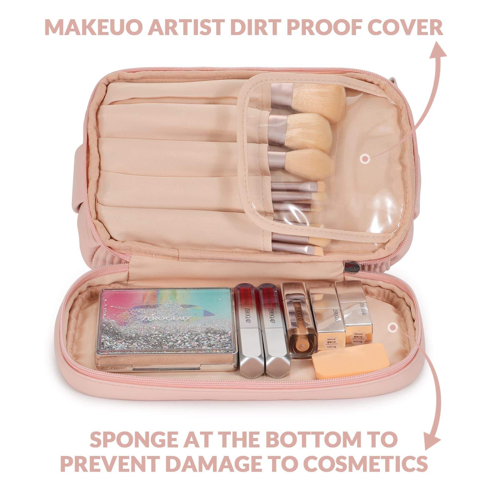 Large Capacity Double Layer Travel Brush Compartment Makeup Bag for Women Makeup for Bathroom Portable Pink Cosmetic Bag