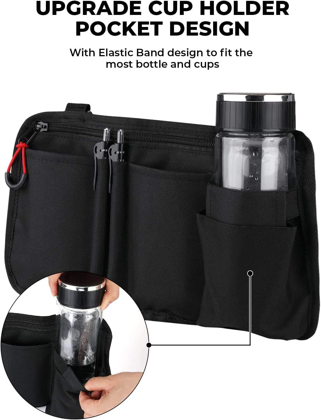 Durable Light Weight Waterproof Oxford Fabric Wheelchair Side Bag Walker Pouch Bag Organizer With Cup Holder
