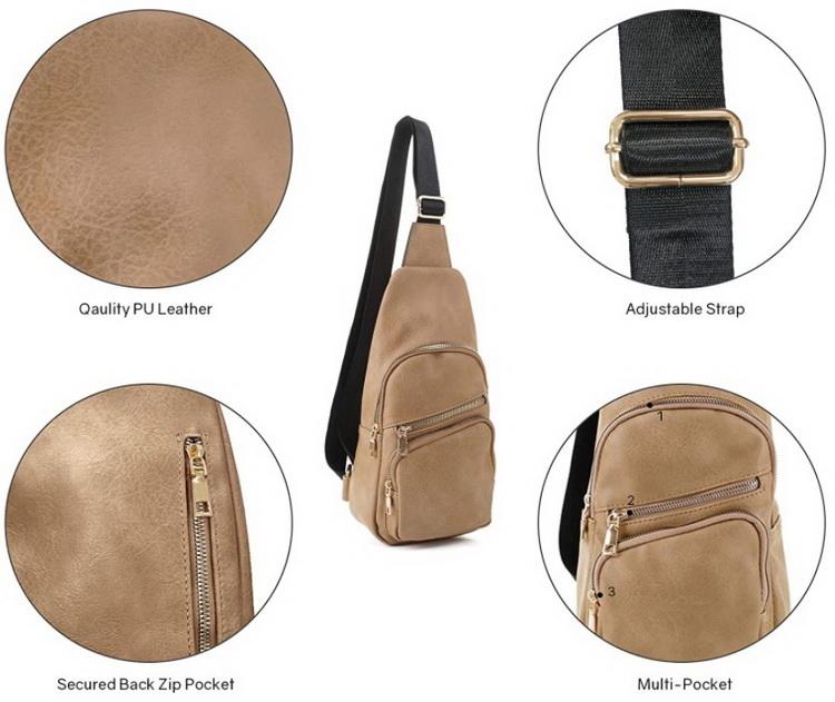 Luxury EOM Customized Leather Travel Casual Daypack School Sling Crossbody Chest Single Shoulder Bag Woman
