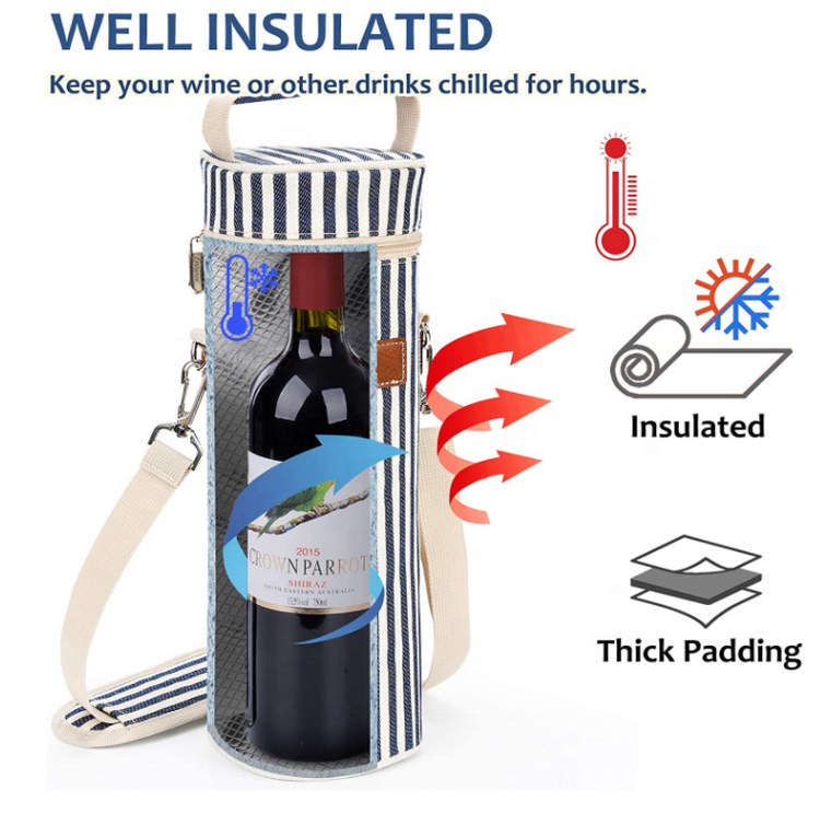 High Quality Single Wine Bottle Capacity Beach Cooler Bag Picnic Travel Leakproof Aluminium Wine Bottle Bag