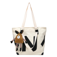 Large Canvas Tote Bag with Pocket Sling Bags for Women Girls Travel Shoulder Bag with PU Stitched Logo